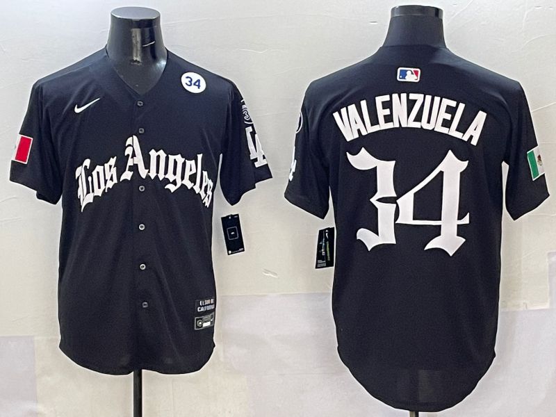 Men Los Angeles Dodgers #34 Valenzuela Black Five generations Joint Name 2025 Nike MLB Jersey style 9->los angeles dodgers->MLB Jersey
